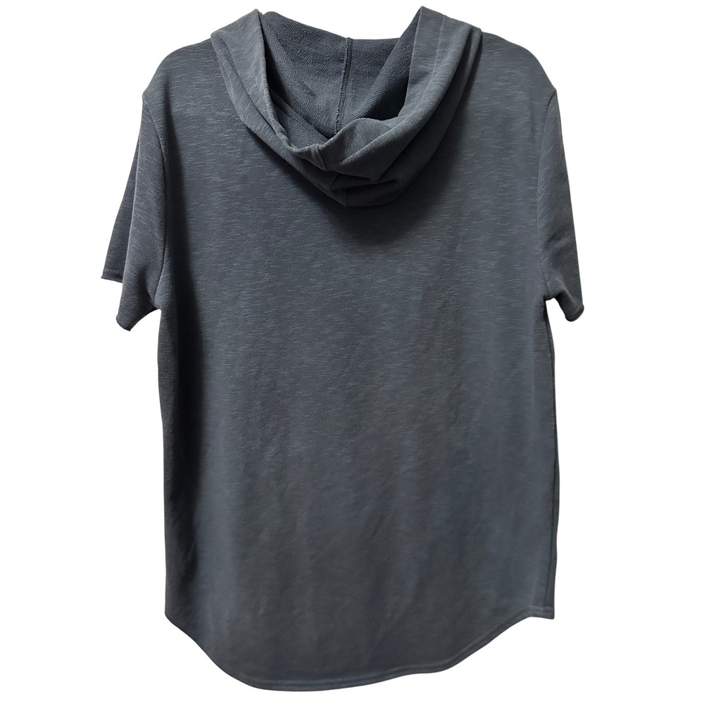 Elwood Hooded T-Shirt Men's S Curved Hem SS Hoodie Gray Drawstring Sweat Shirt - Picture 2 of 5